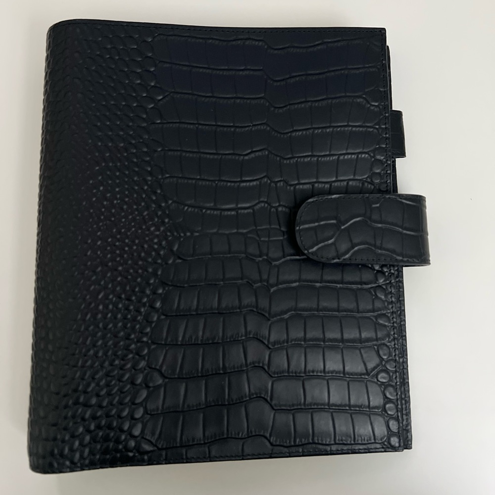 Moterm A5 Croc Luxe Rings Planner - Genuine Leather (30mm Ring,Black)